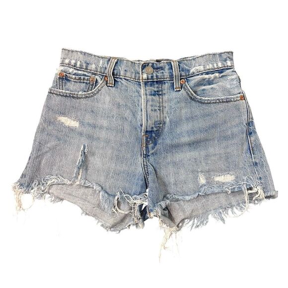 Levi's Jean Shorts Womens Size 27 Blue Denim High Rise Wedgie Distressed Cut Off - Picture 6 of 13